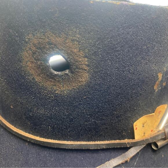 Black wool hat with handmade burn details, bullet holes, & playing cards AWESOME main image 6